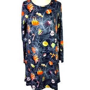 Woman’s HALLOWEEN Dress M Long Sleeve Pumpkin Skeleton Moon Eyes Ghosts Spooky
